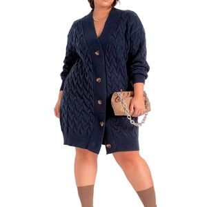 Eloquii Cable Knit Cardigan Dress, Navy 18/20